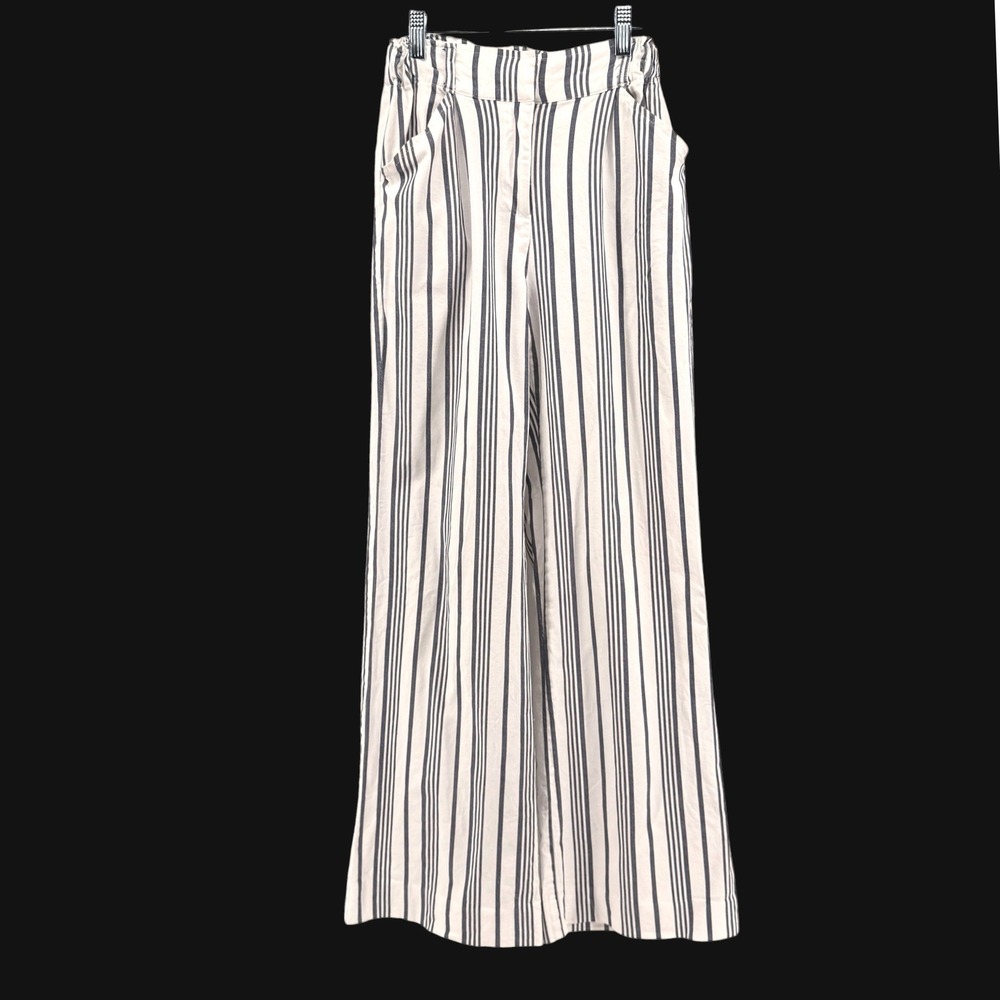 Marine Layer Langley Wide Leg Pant Womens Small Pre-Owned Striped Trousers White